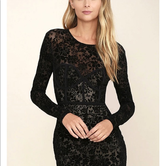 SOLD Lulus Cor-Set to Go Black Burnout Velvet - Picture 4 of 14